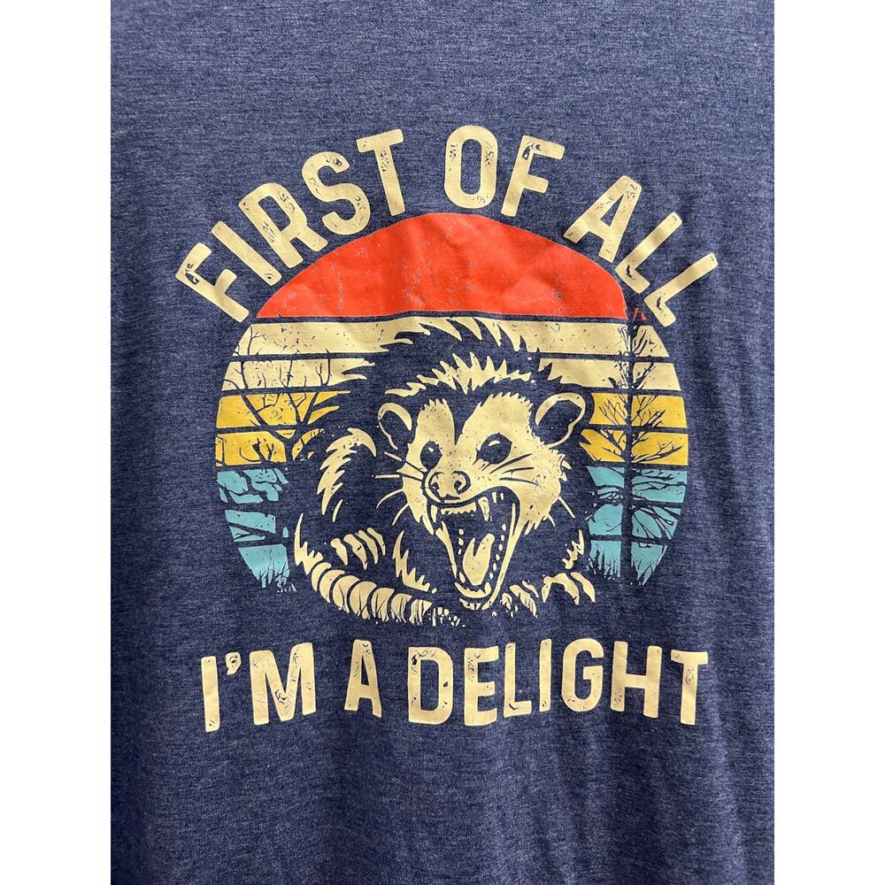 First of all I’m a delight angry opossum blue tee plus sz XXL 2X - Picture 2 of 4